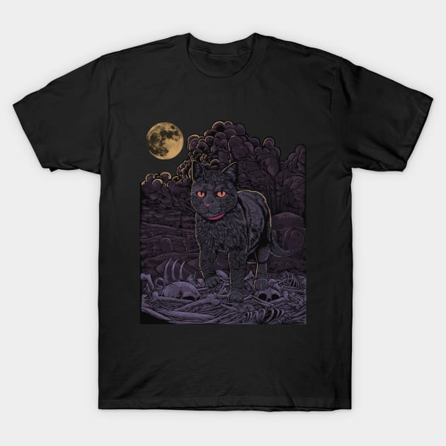 Evil Cat - Black cat in the cemetery - Gothic Cat T-Shirt by Modern Medieval Design